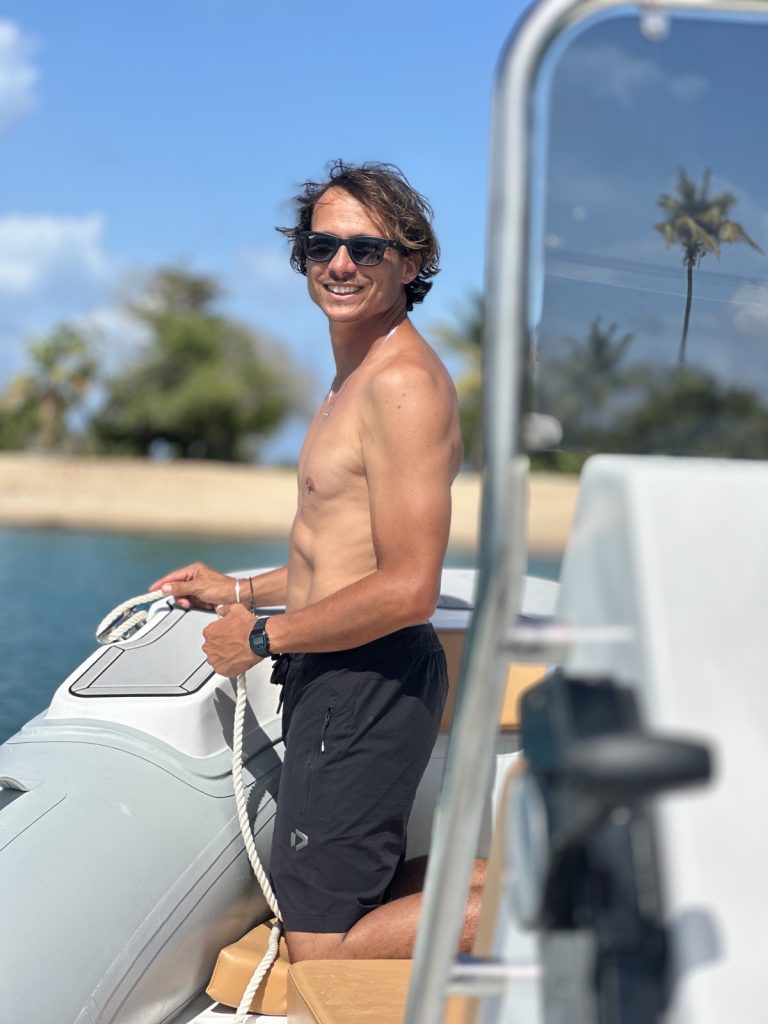 Portrait of Jeremie Tronet on the water in the Grenadines