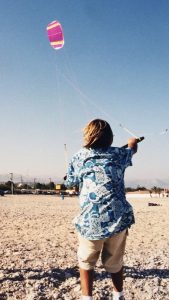 Jeremie with the kite he built by hand in 2000