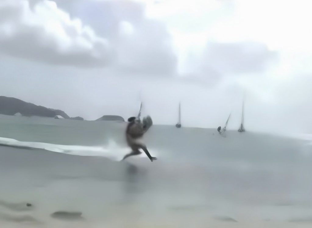 Early frame of the Jesus Walk kitesurfing trick