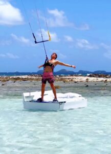 Jeremie kitesurfing on a bed concept